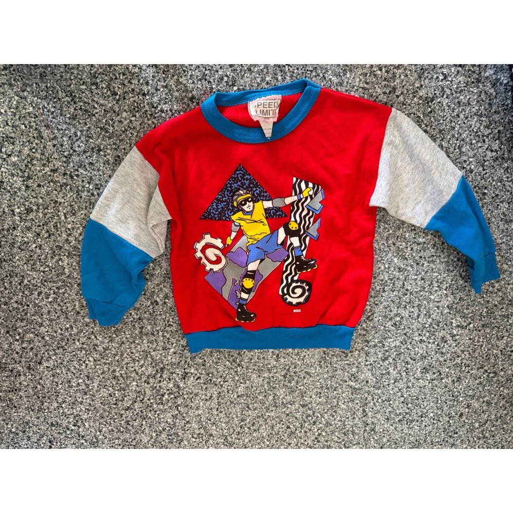 Vintage Speed Limit Rollerblade Graphic Sweatshirt Red Blue Colorblock Medium